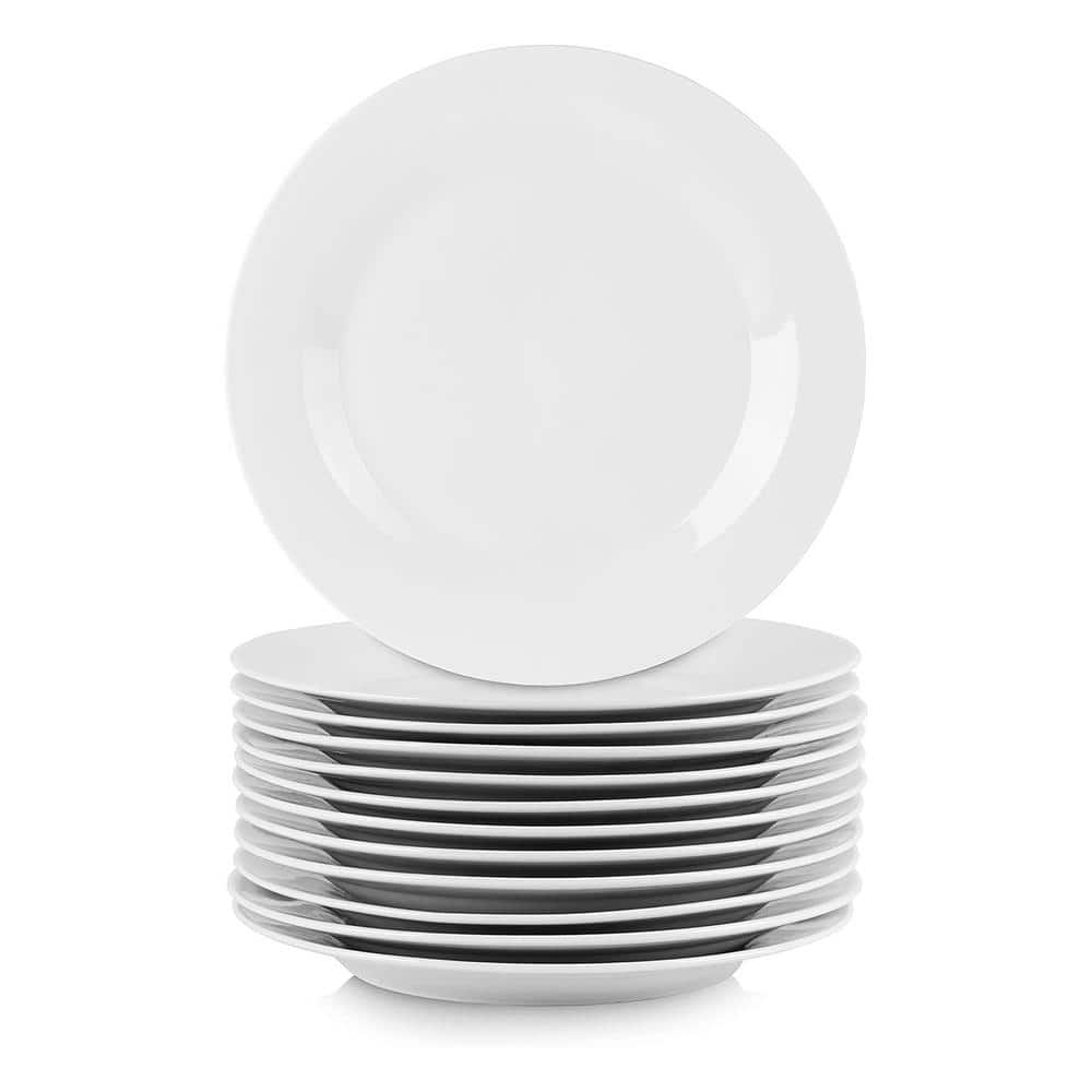 Professional Kitchen 12-Piece Round Porcelain Salad Plate Set in White - Hercitys