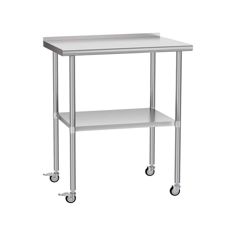 Stainless Steel Table, Metal Work Table Adjustable Undershelves With wheels Backsplash for Commercial Kitchen, Outdoor - Hercitys