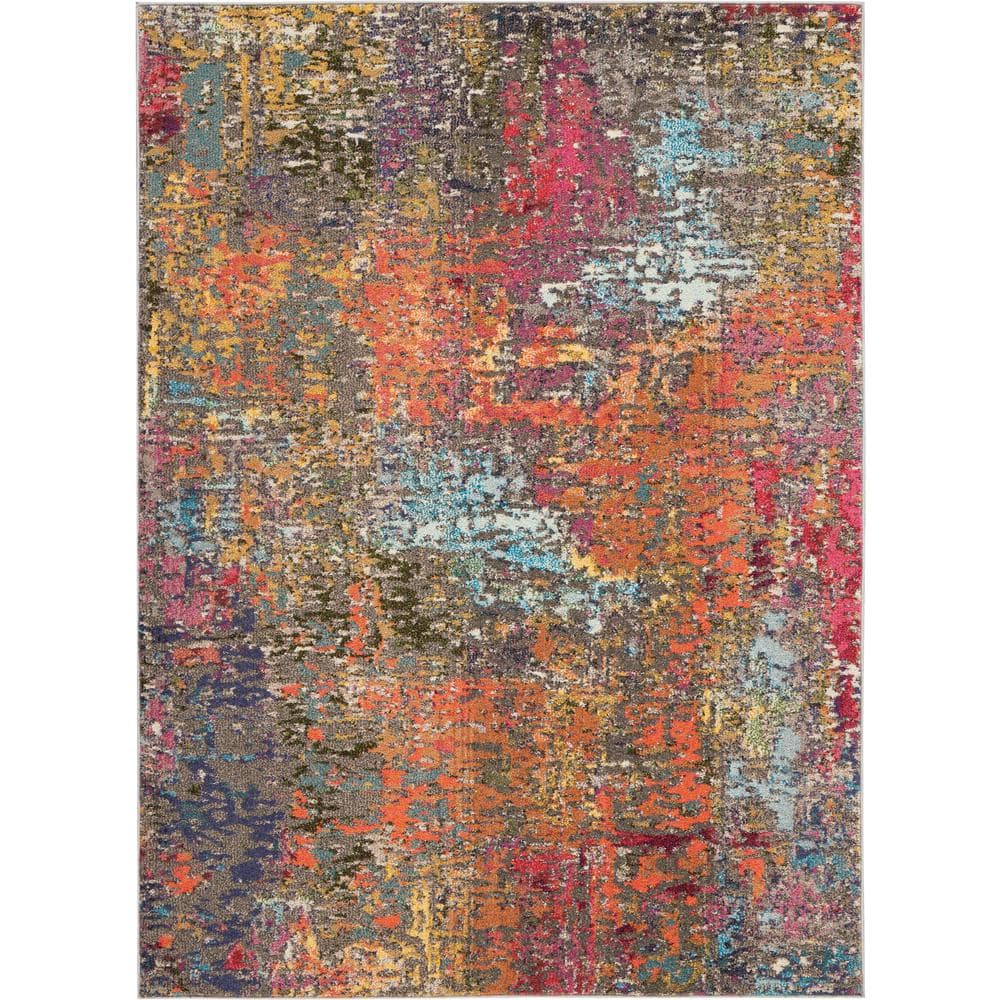 Celestial Sunset Multicolor 5 ft. x 7 ft. Abstract Bohemian Area Rug - Hercitys