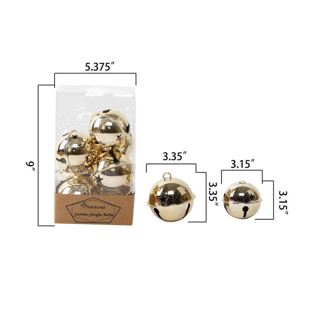 Gold Jumbo Jingle Bells, Christmas Ornament 8-Pieces in PVC Box - Hercitys