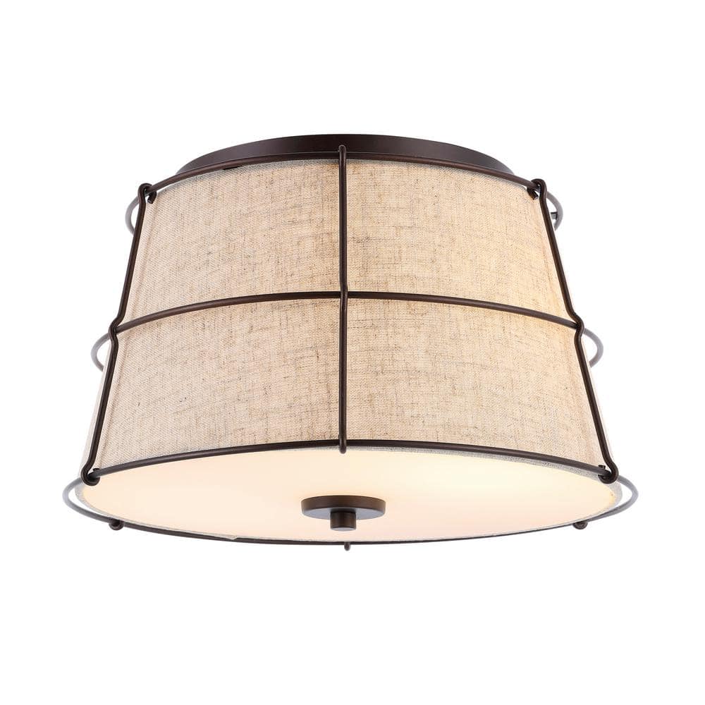 Silas 14 in. Oil Rubbed Bronze 2-Light Rustic Farmhouse Iron LED Flush Mount - Hercitys