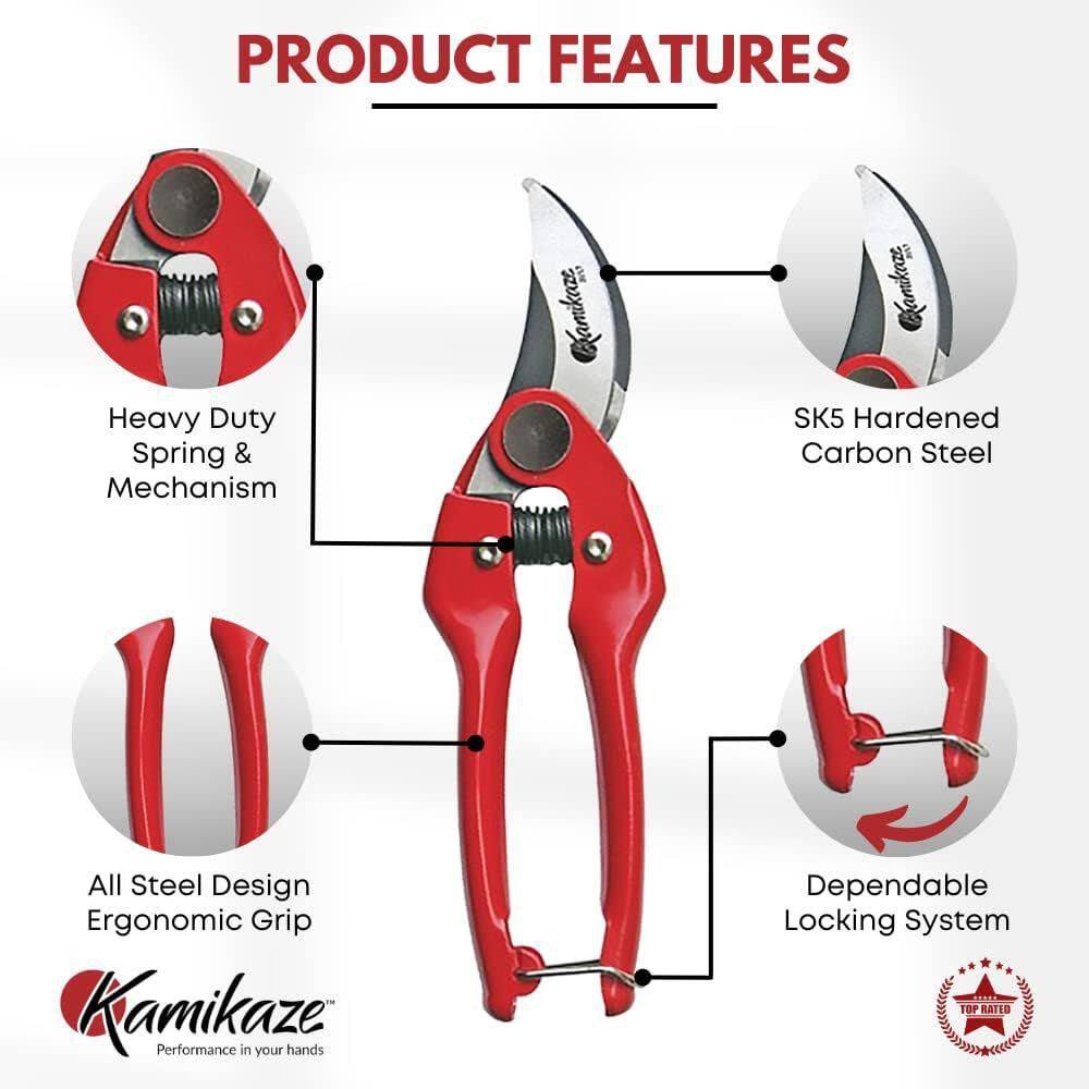 7.4 in. Bypass Pruning Shears with Hardened Blade 0.8 in. Cut Capacity High Performance Ergonomic Aluminum Handle - Hercitys