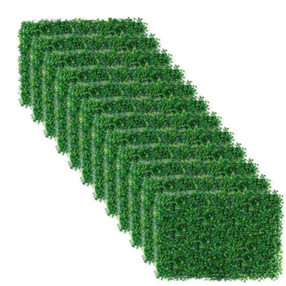 9.06 in. Plastic Artificial Boxwood Boards Garden Fence Panel Wall Decorations in green (12-Piece) - Hercitys
