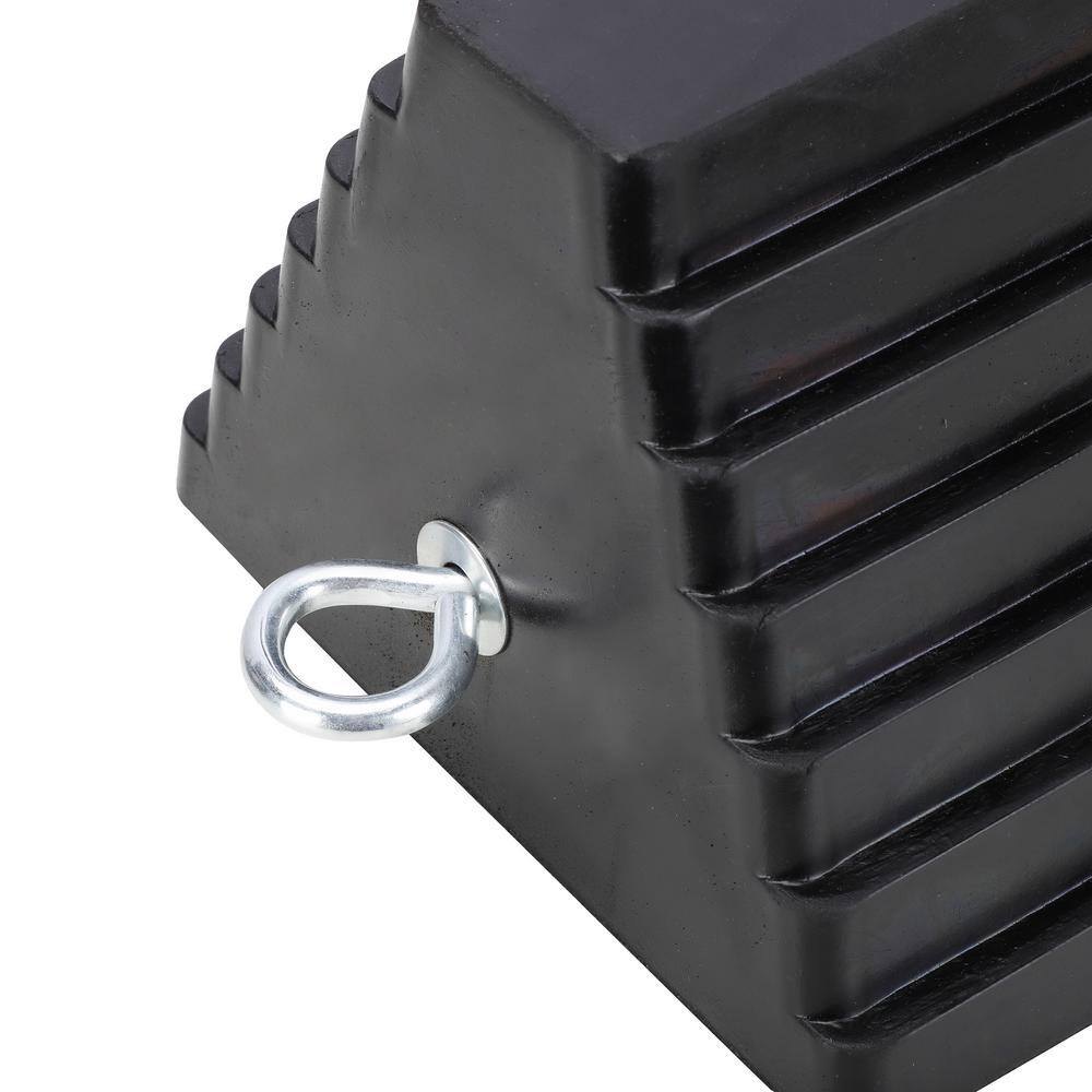Heavy-Duty Double Sided Pyramid Rubber Wheel Chock with Steel Eyebolt (2-Pack) - Hercitys