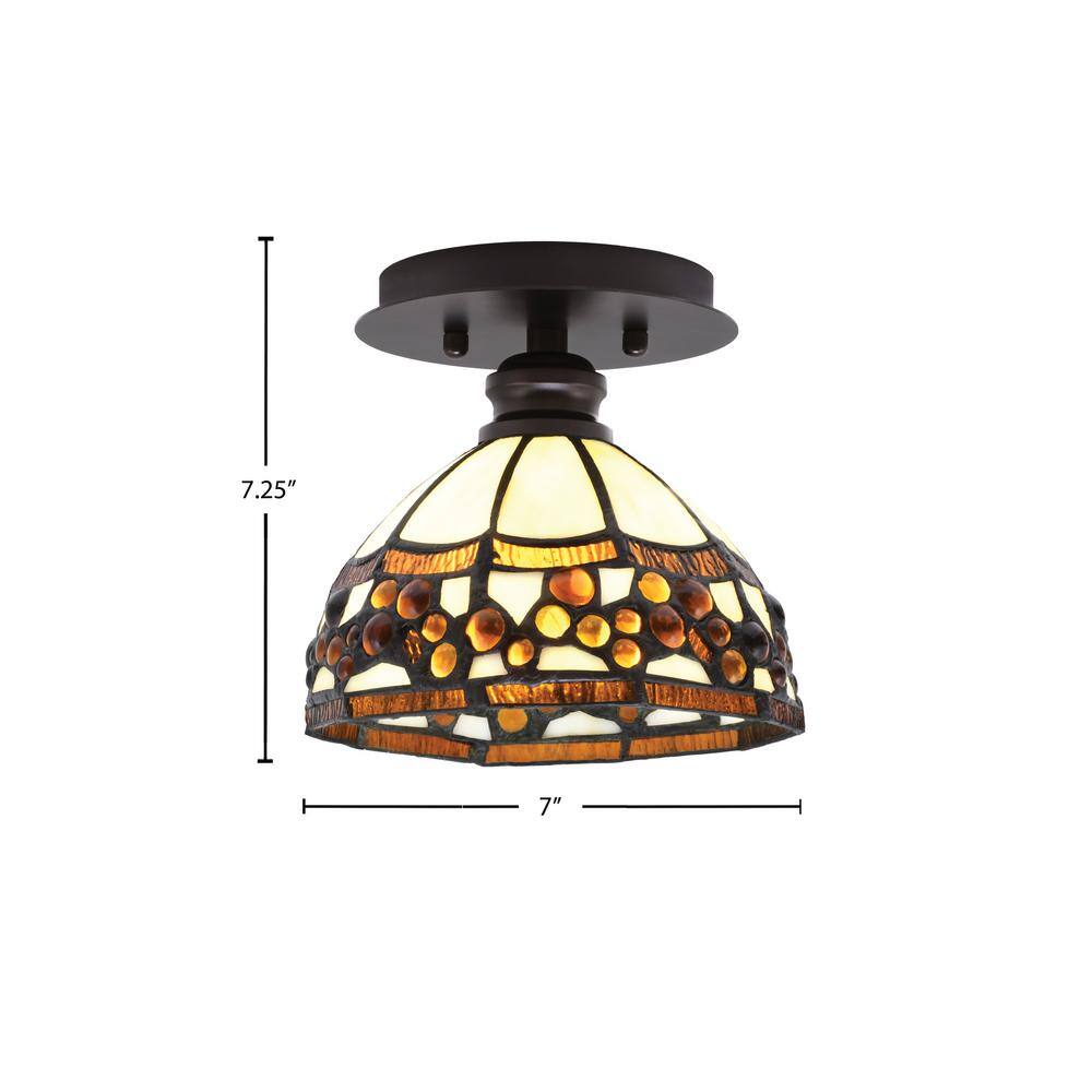 Albany 1-Light 7 in. Espresso Semi-Flush with Roman Jewel Art Glass Shade - Hercitys