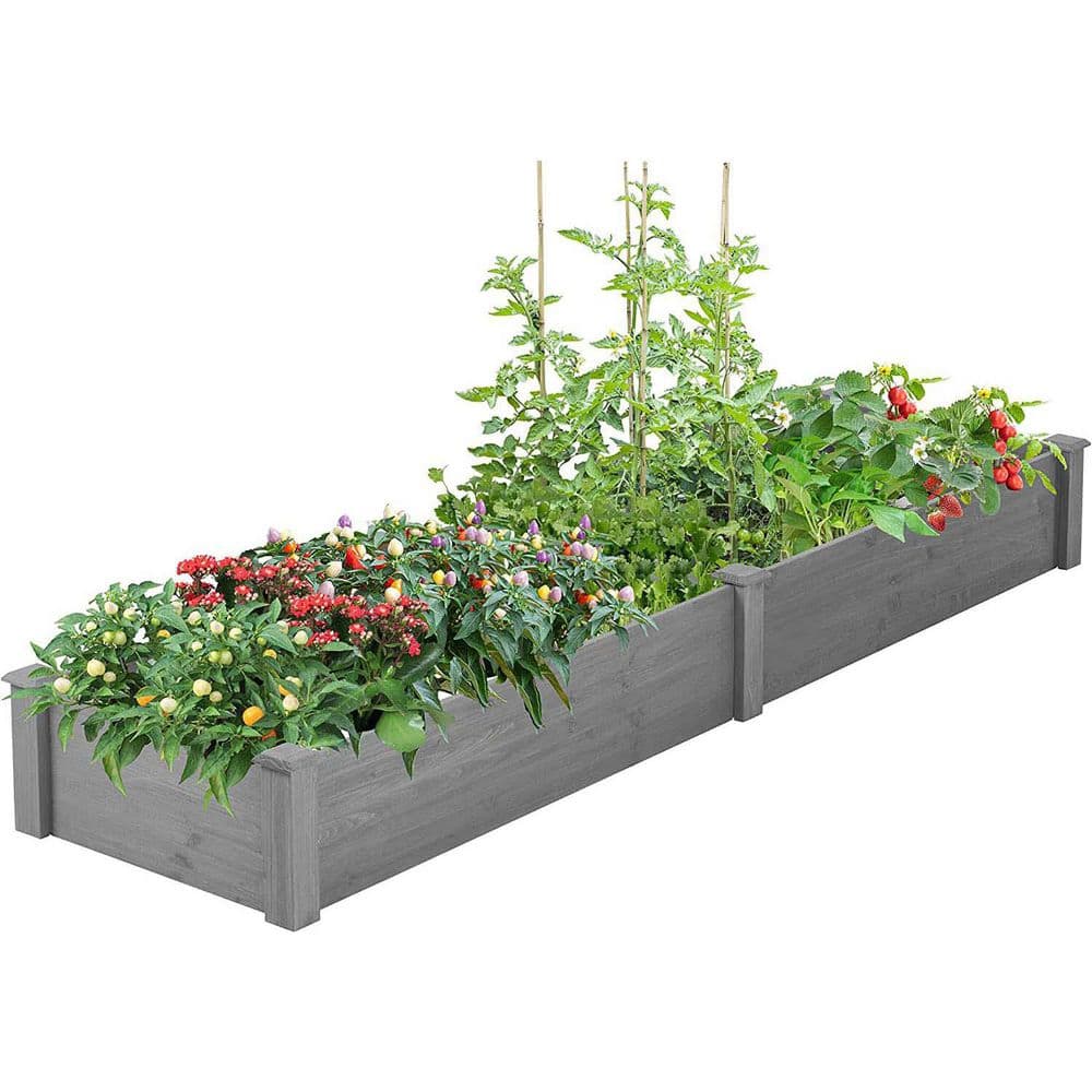 96 x 28 x 10 in. Gray Wood Ground Raised Garden Bed Planting Planter Box for Flowers/Vegetables Backyard/Patio Outdoor - Hercitys