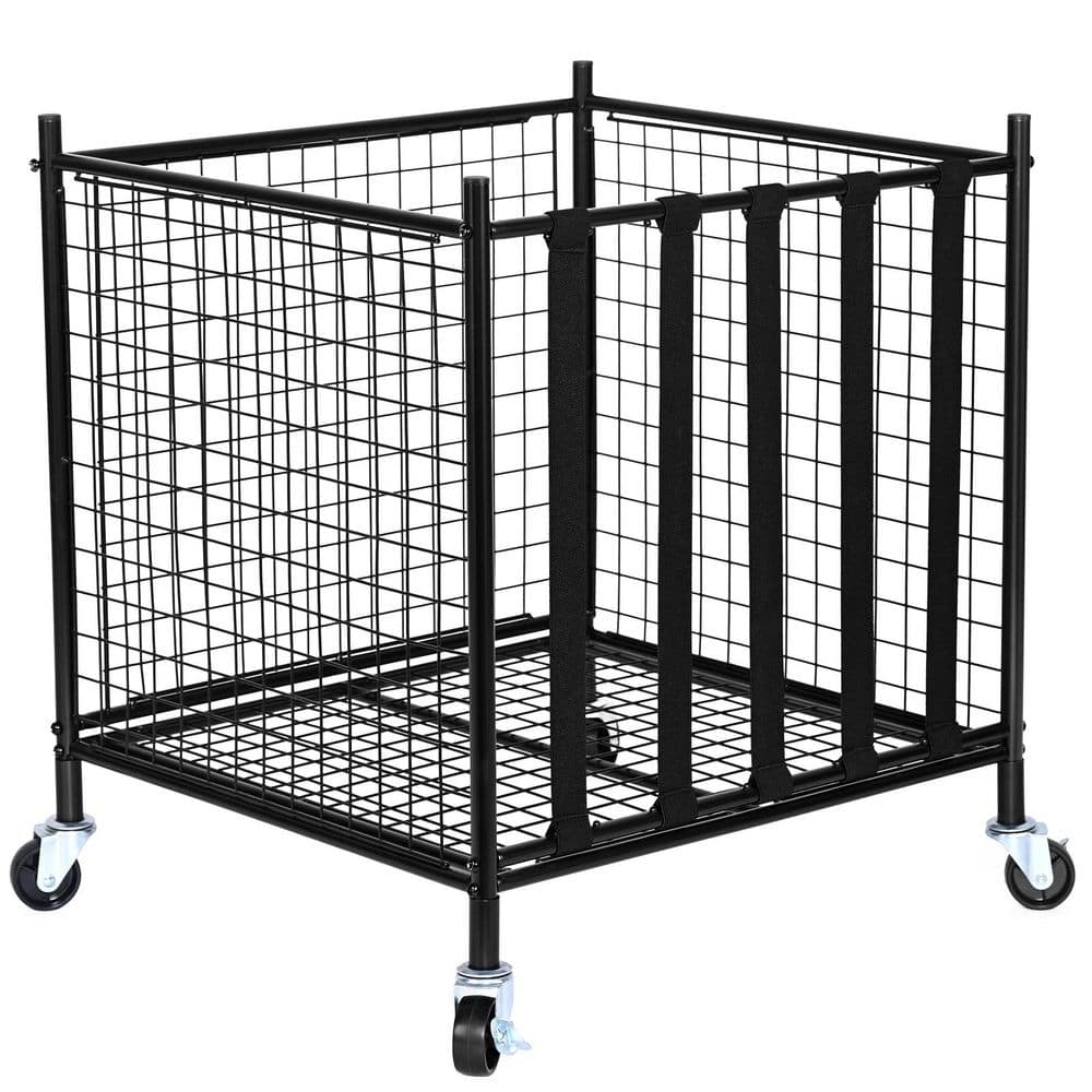 Rolling Sports Ball Storage Cart, 80 lbs. Sport Equipment Holder Organizer, Lockable Basketball Cage with Elastic Straps - Hercitys