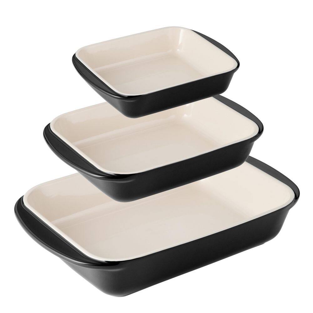 Mae 3 Piece Ceramic Porcelain Enamel Bakeware Set-Black - Hercitys