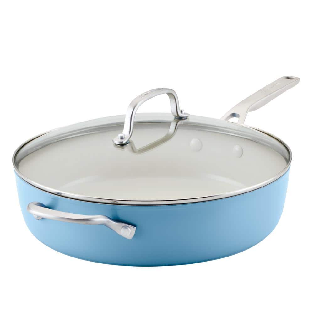 Hard Anodized Ceramic 5 qt. Hard Anodized Aluminum Nonstick Saute Pan with Lid, Blue Velvet - Hercitys