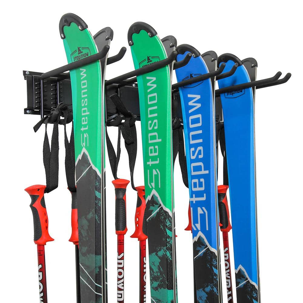 Ski Rack, Ski Wall Mount Holds 4 Pairs of Skis and Skiing Poles or Snowboard - Hercitys