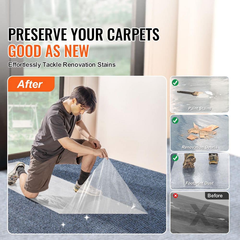 Carpet Protection Film 24 in. x 200 ft. Floor and Surface Shield with Self Adhesive Backing and Easy Installation - Hercitys