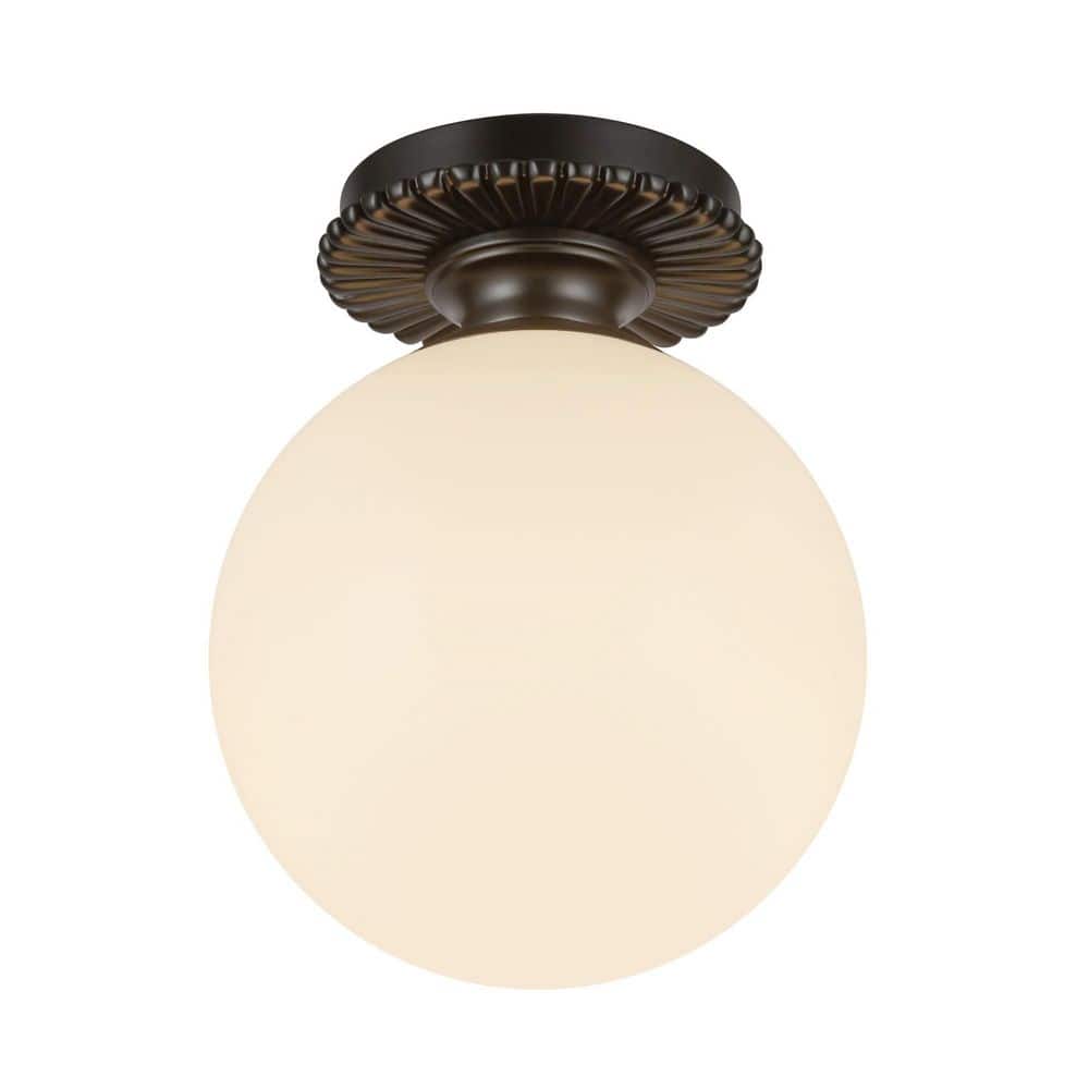 Otis 8-in 1 Light 60-Watt Matte Black/Glossy Opal Glass Semi-Flush Mount - Hercitys
