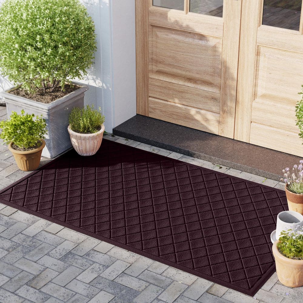 Waterhog Argyle Bordeaux 34 in. x 52 in. PET Polyester Indoor Outdoor Door Mat - Hercitys