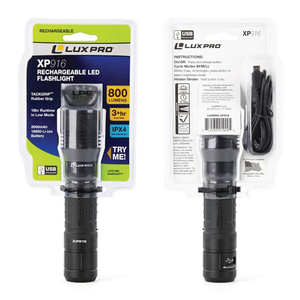 Pro Series 800 Lumens LED Rechargeable Flashlight with TackGrip - Hercitys