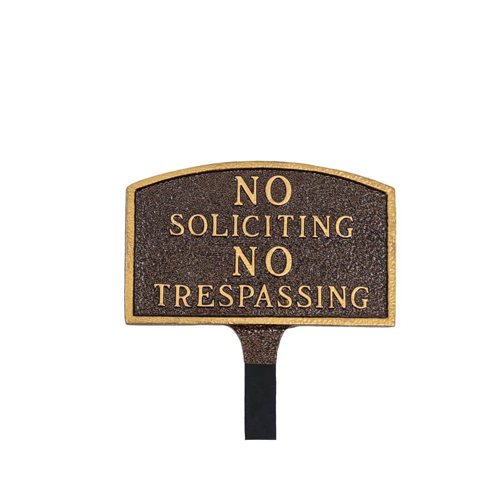 No Soliciting, No Trespassing Arch Small Statement Plaque with 23 in. Lawn Stake – Hammered Bronze - Hercitys