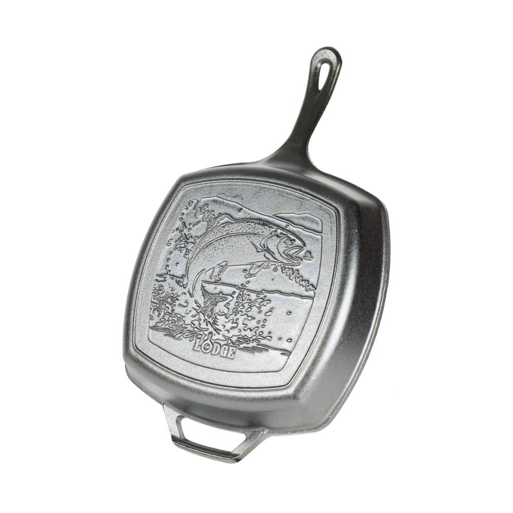 Wildlife Series 10.5 in. Square Cast Iron Fish Grill Pan - Hercitys