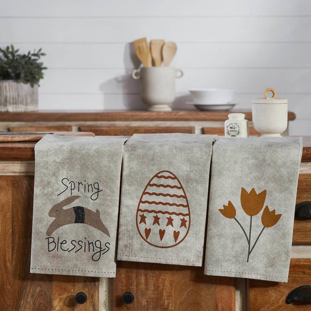 Spring In Bloom Tan Novelty Cotton Kitchen Tea Towel Set (Set of 3) - Hercitys