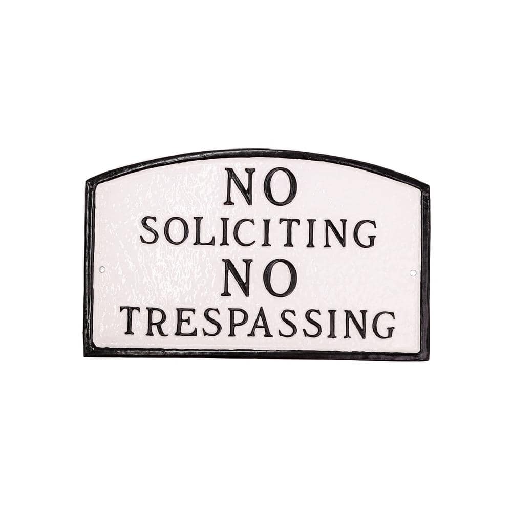 No Soliciting, No Trespassing Arch Large Statement Plaque – White/Black - Hercitys