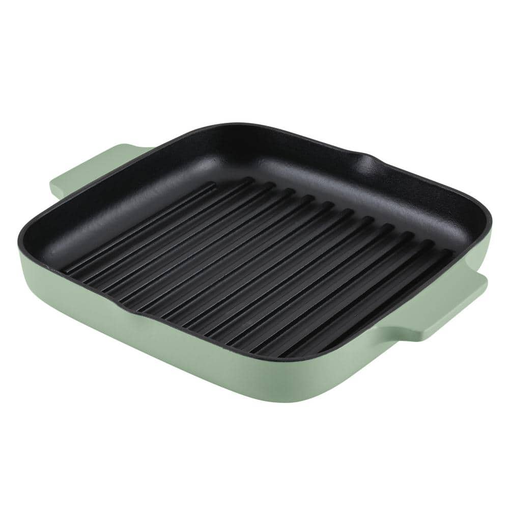 Enameled Cast Iron 11 in. Cast Iron Square Grill Pan, Pistachio - Hercitys