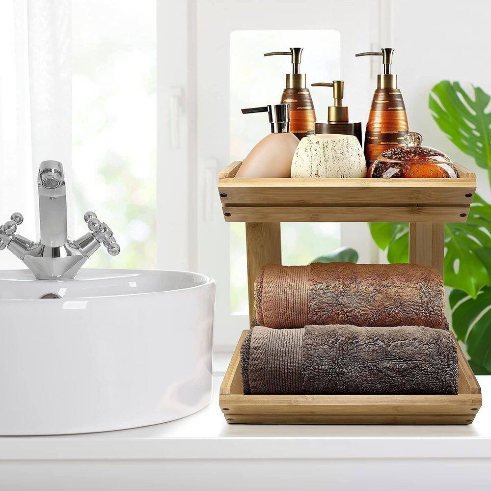 Kitchen Bamboo Counter Stand Drawer Organizer with 2-Tier Rack - Hercitys