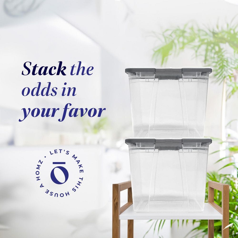 64 qt. Secure Latching Large Plastic Storage Bin with Gray Lid in Clear (4-Pack) - Hercitys