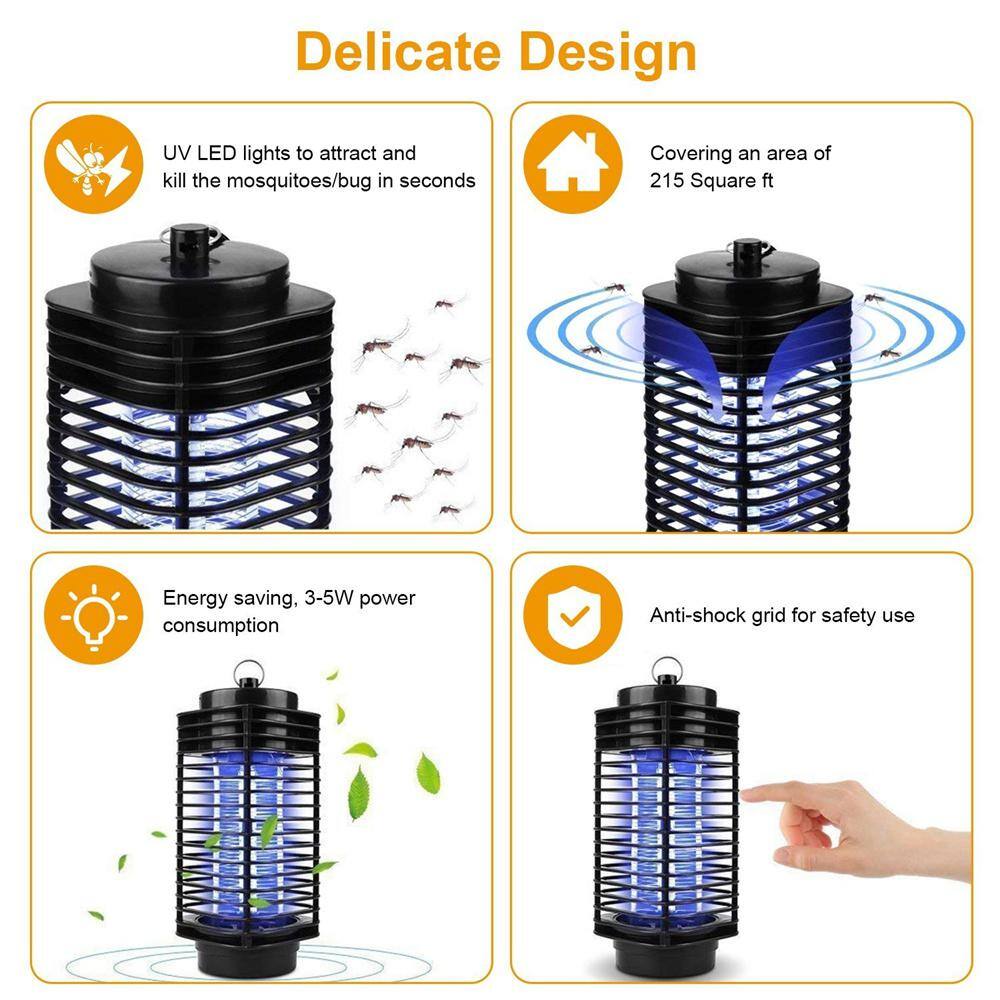 Black 5W Electronic Indoor Bug Zapper UV Light Flying Zapper Insect Killer Lamps Pest Mosquito Fly Repellent - Hercitys