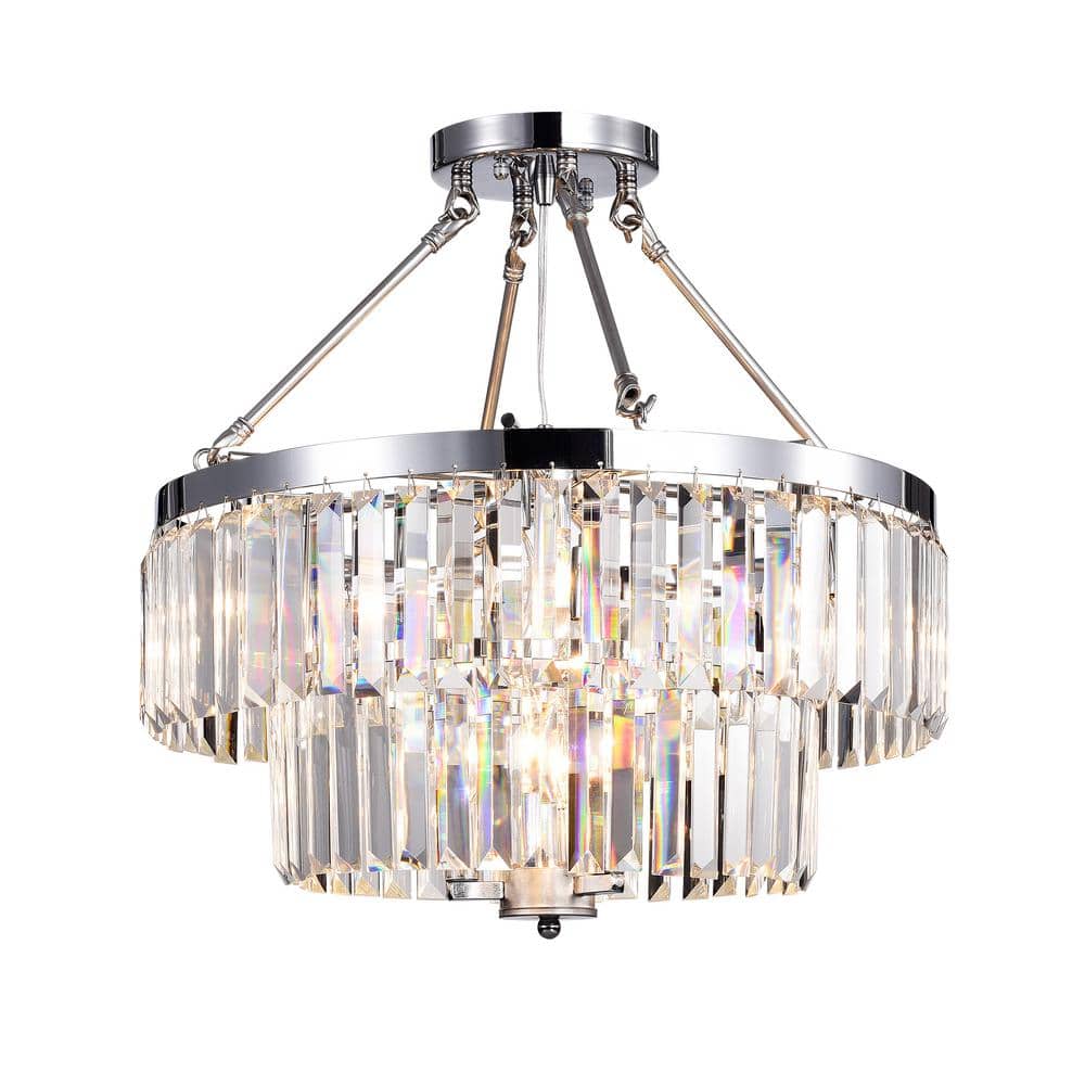 Zennia 20 in. 9-Light Chrome Semi- Flush Mount with No Bulbs Included for Dining/Living Room, Bedroom - Hercitys