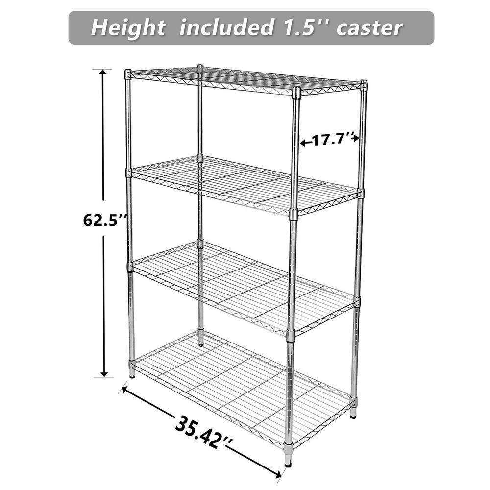 Silver 4-Tier Heavy-Duty Metal Wire Shelving Unit (35.42 in. L x 17.7 in. W x 62.5 in. H) - Hercitys