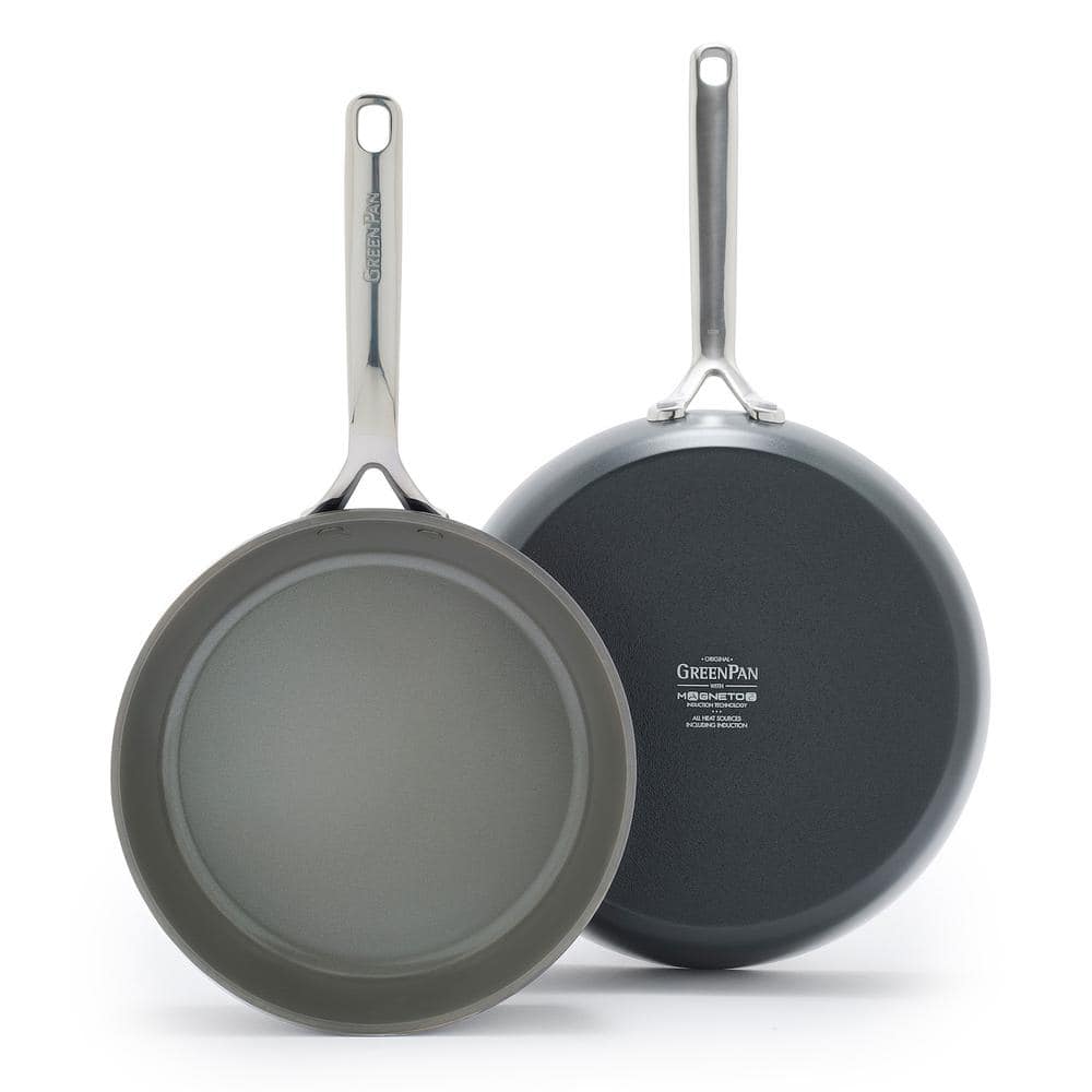 GP5 2-Piece Aluminum Hard-Anodized Healthy Ceramic Nonstick 9.5 in. and 11 in. Frying Pan Set in Slate Grey - Hercitys