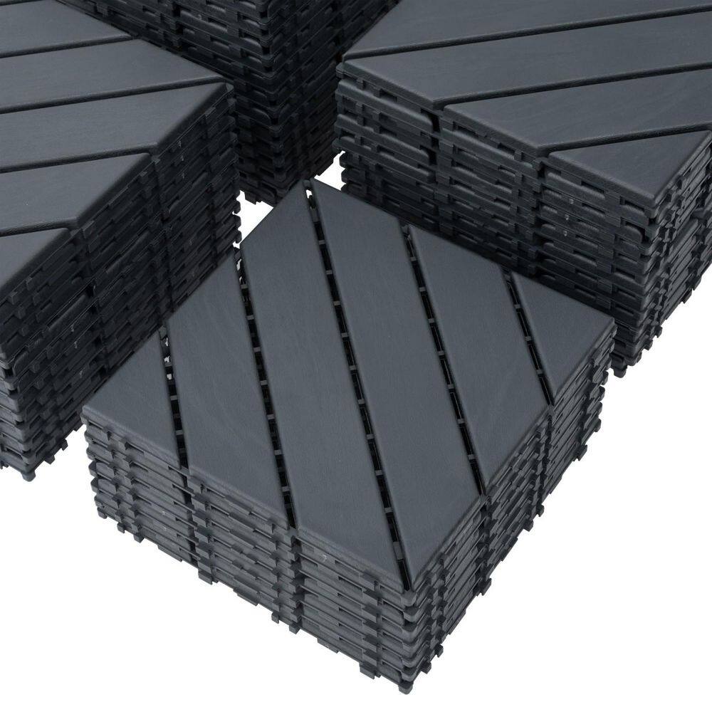 Outdoor Plastic Floor Pavers 12 in. x 12 in. Deck Tile 0.8 in. H DIY Interlocking Patio Decking Tiles in Gray(44pcs) - Hercitys