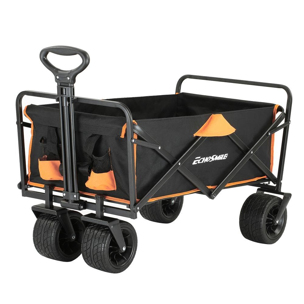 6.84 cu. ft. Fabric Portable Garden Cart with Adjustable Rolling Wheels in Black and Orange - Hercitys