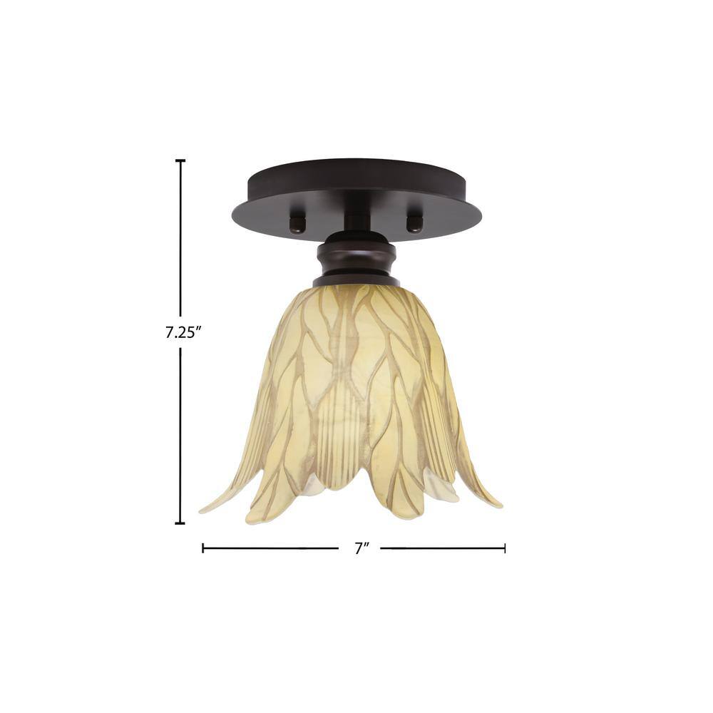 Albany 1-Light 7 in. Espresso Semi-Flush with Vanilla Leaf Glass Shade - Hercitys