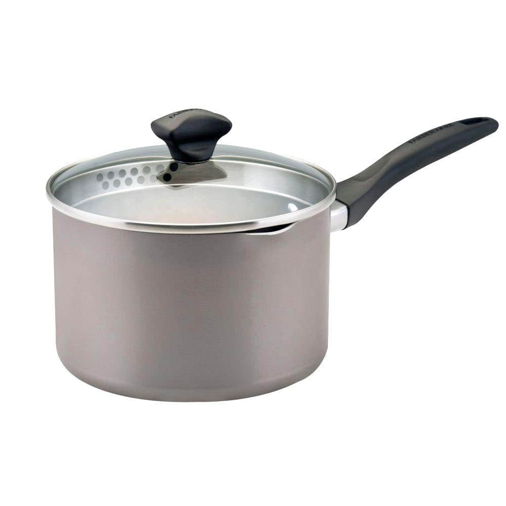 Dishwasher Safe 3 qt. Aluminum Nonstick Sauce Pan in Champagne with Glass Lid - Hercitys