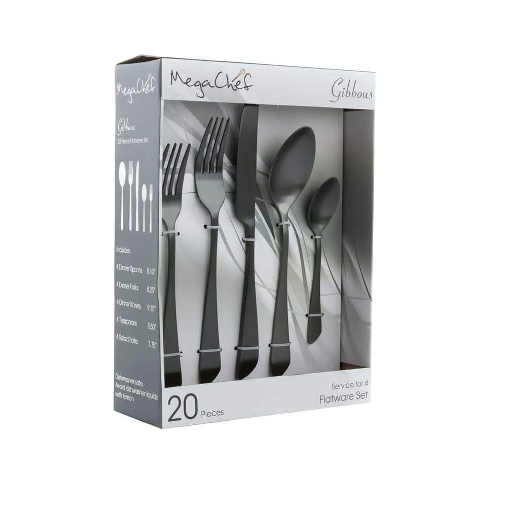 Gibbous 20-Piece Black 18/10 Stainless Steel Flatware Set, Service for 4 - Hercitys