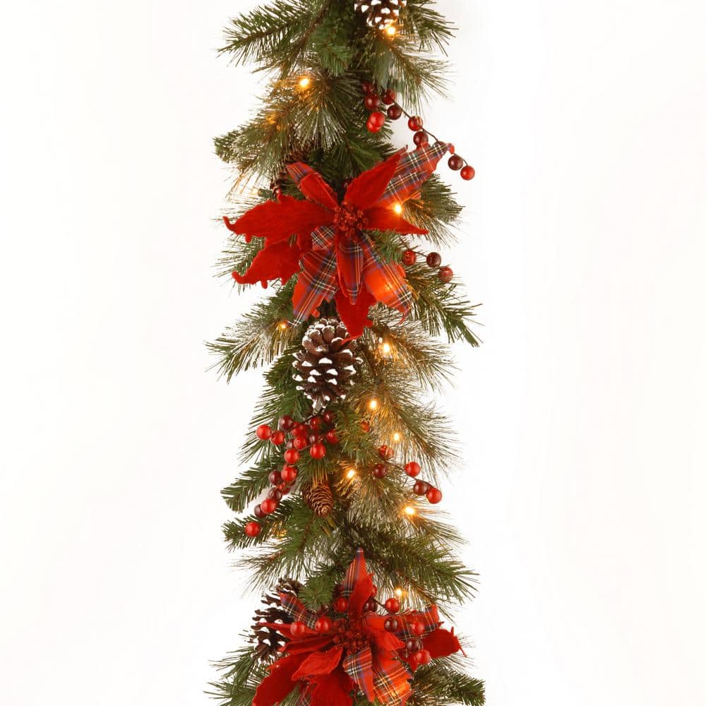 Decorative Collection 9 ft. Tartan Plaid Garland with Battery Operated Warm White LED Lights - Hercitys
