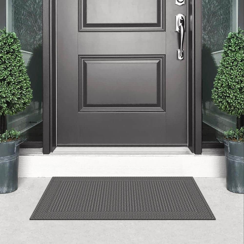 Grid Graphite 24 in. x 36 in. Non-Slip Indoor Outdoor Door Mat - Hercitys