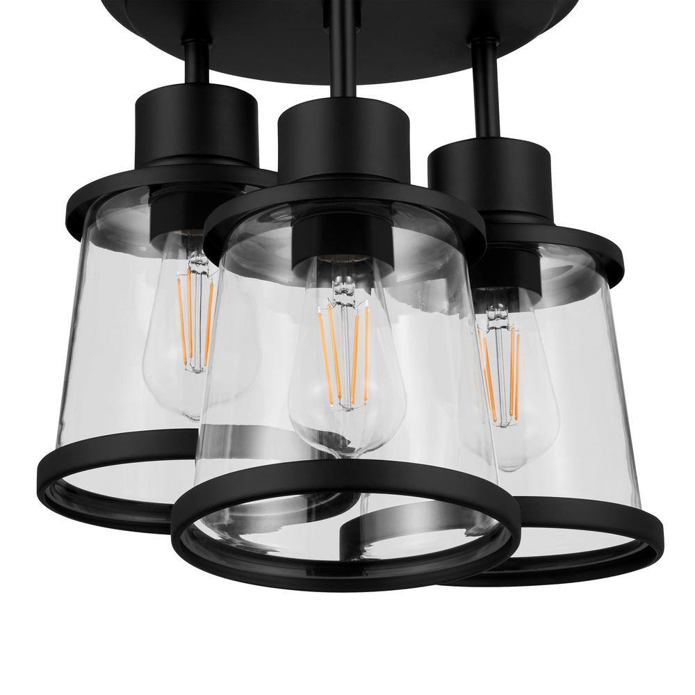 Rigby 13.78 in. 3-Light Matte Black Flush Mount, Farmhouse Ceiling Light - Hercitys