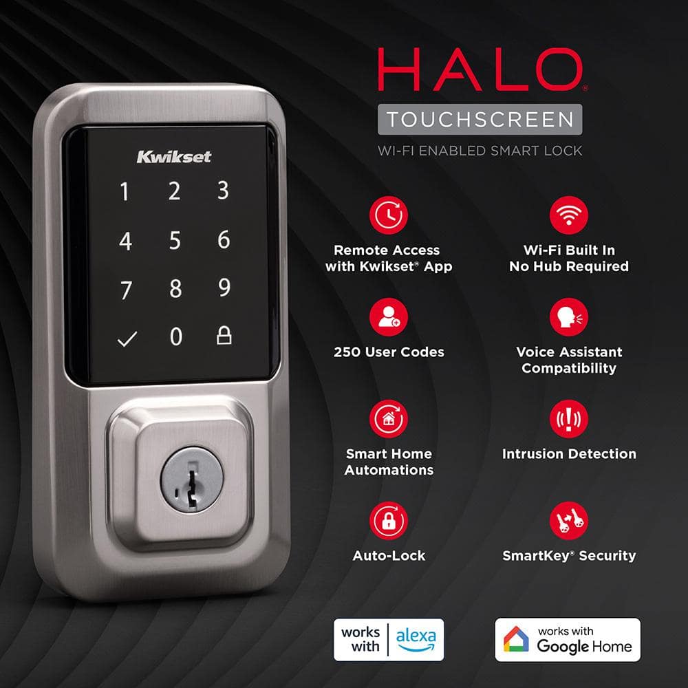 HALO Satin Nickel Single-Cylinder Keypad Electronic Smart Lock Deadbolt Featuring SmartKey, Touchscreen and WiFi - Hercitys