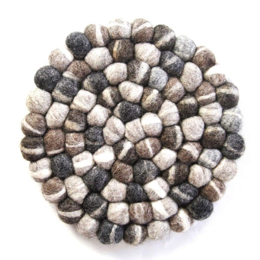 Round Tie Dye Grey Felt Ball Trivet - Hercitys