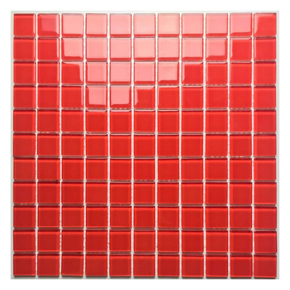 Modern Red 12 in. x 12 in. Square Glossy Glass Mosaic Wall Tile (4 sq. ft./Case) - Hercitys