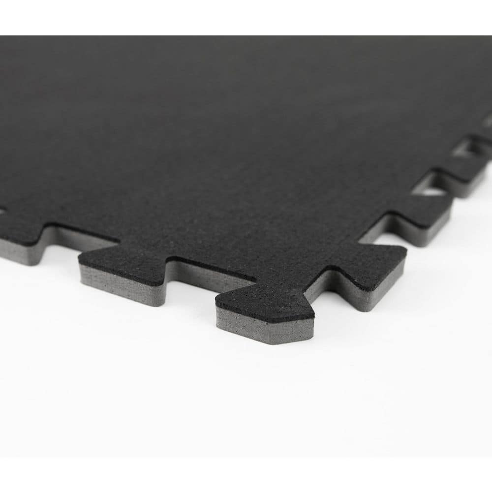 Obsidian Black 24 in. W x 24 in. L x 0.47 in. Thick Rubber Interlocking Exercise Floor Tiles (4 tiles/case) - Hercitys