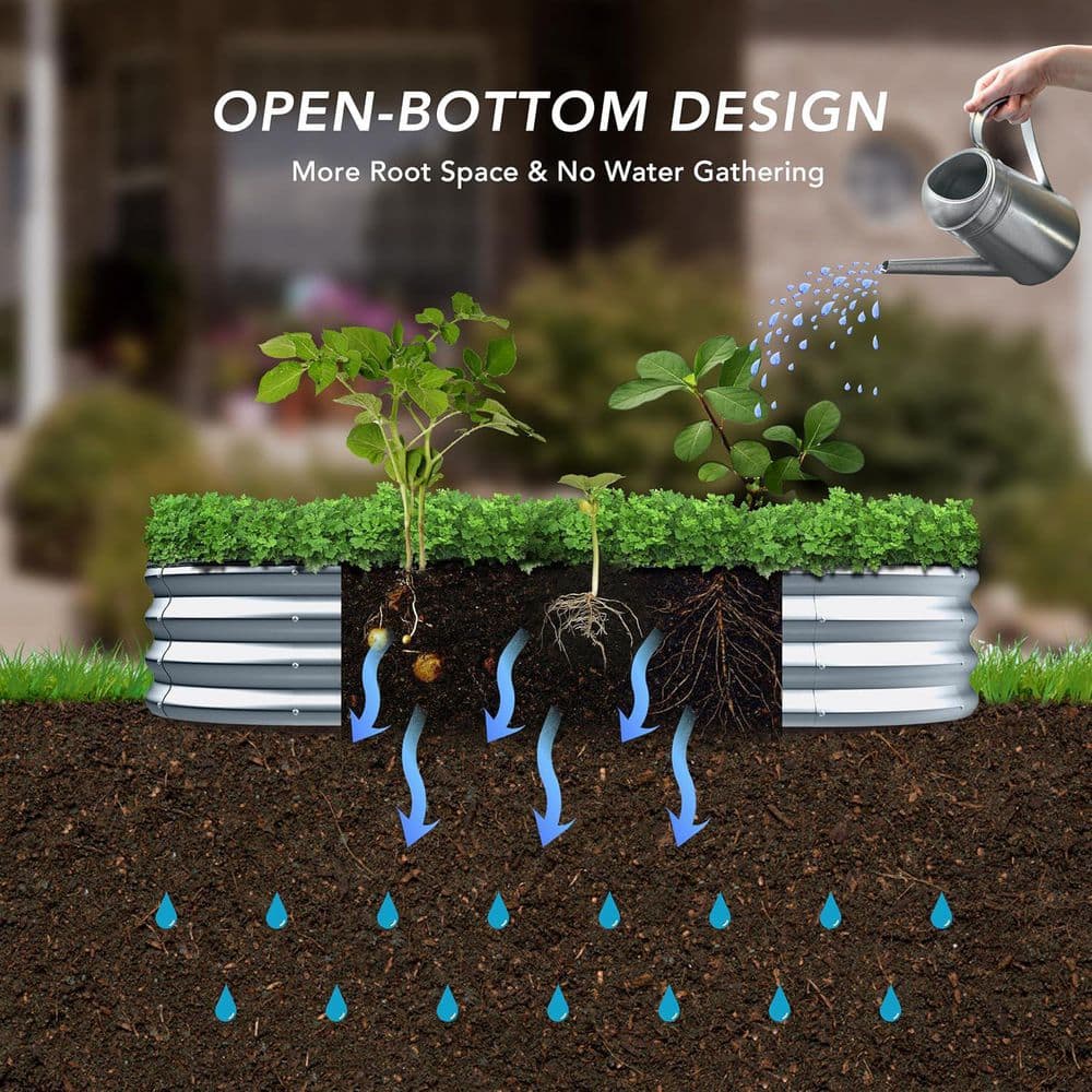 Raised Planter Box Galvanized Steel Garden Bed-6 ft. L x 3 ft. W x 1 ft. H Outdoor Oval Metal Frame for Vegetable/Flower - Hercitys