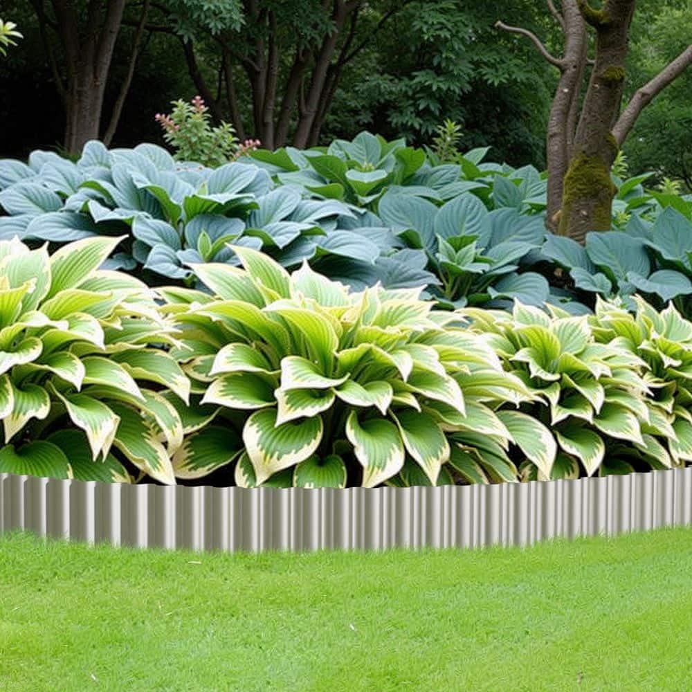 8 x 120 x 0.1 in. Corrugated Garden Edging-Sturdy Metal Landscape Edging for Lawns, Borders & Flower Beds , Silver - Hercitys