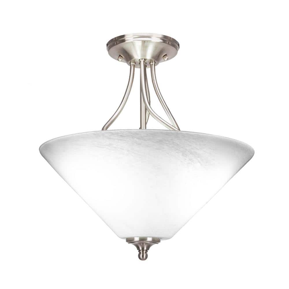 Royale 16 in. Brushed Nickel Semi-Flush with White Marble Glass Shade - Hercitys