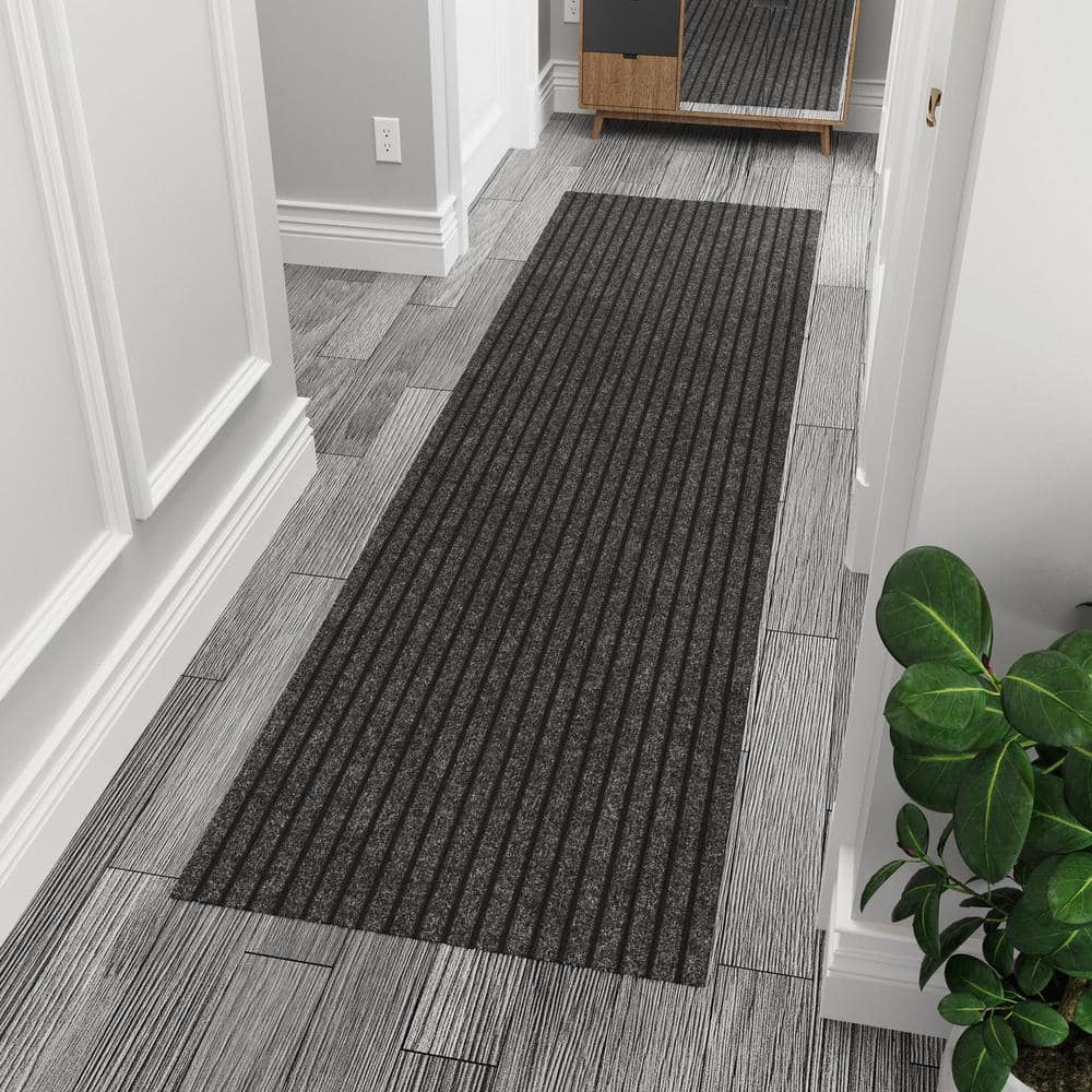 Lifesaver Scrape Rib Non-Slip Custom Long Hallway Runner Rug 2 ft. x 6 ft. Black Ribbed Polyester Garage Flooring - Hercitys