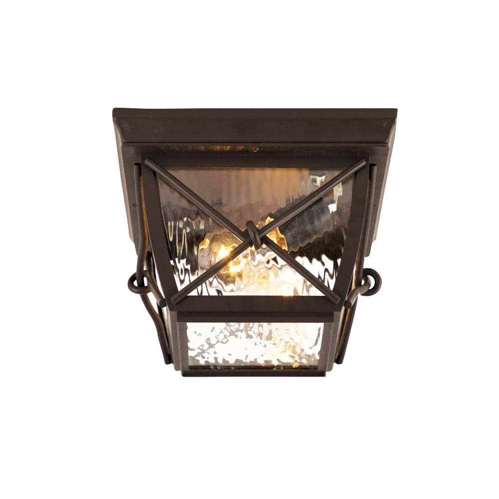 Springbrook 2-Light Aged Copper Patina Outdoor Flush Mount Ceiling Light with Clear Water Glass Shade - Hercitys