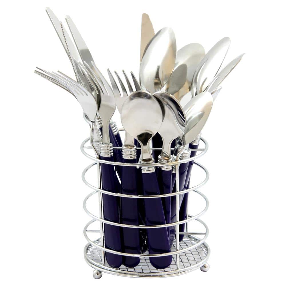 Sensations II 16-Piece Cobalt Handles Stainless Steel Flatware Set (Service for 4) - Hercitys