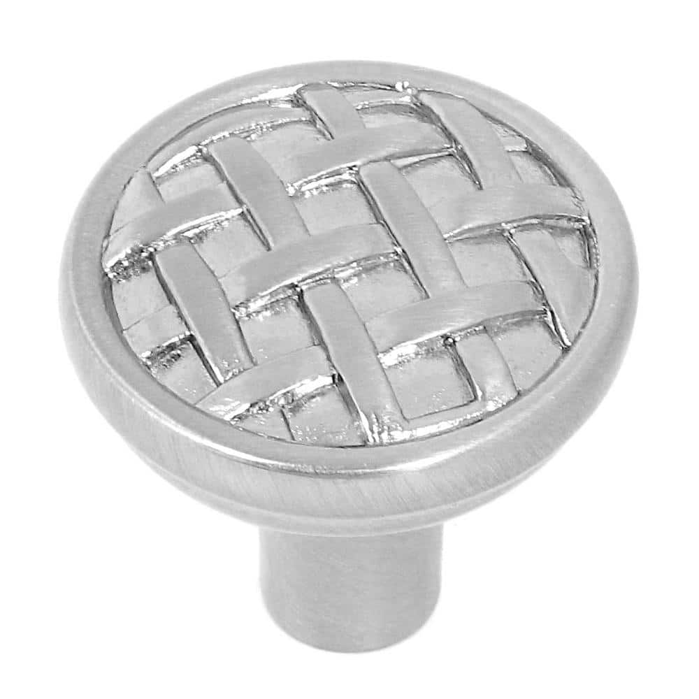 Basket Weave 1-3/8 in. Satin Nickel Round Cabinet Knob (10-Pack) - Hercitys