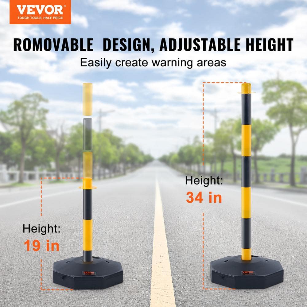 Traffic Delineator Post Cones 30 in. Safety Delineator Barrier w/Fillable Base 8 ft. Chain, Yellow and Black (6-Pieces) - Hercitys
