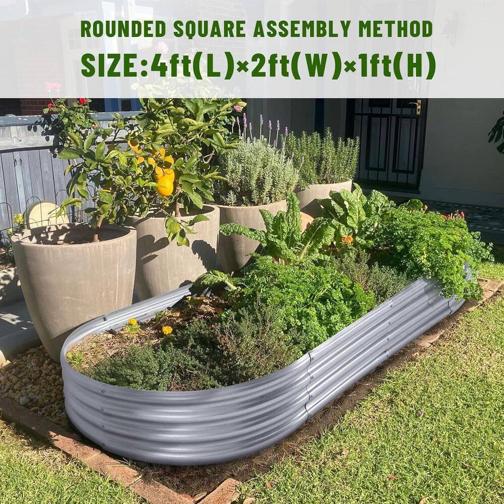 Galvanized Raised Garden Bed Kit 48in. L x 24in. W x 12in. H Oval Metal Planter Box for Vegetables Outdoor Durable - Hercitys
